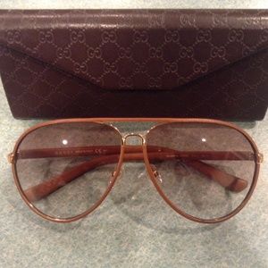 Gucci sunglasses brown leather aviator GG2887/s